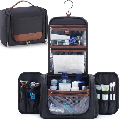 Ralnitote Large Hanging Toiletry Bag for Men, Travel Bathroom Bag with Hook, Hygiene Bag Organizer for Shower, Shaving & Grooming Essentials, Black - color: Black