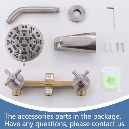2 Handles Shower Faucet Set with Tub Spout Bathtub Shower Faucet Combo Set Shower System Complete Tub and Shower Trim Kit Wall Mounted Shower Fixtures Brushed Nickel - color: Brushed Nickel, style: 2 Handles