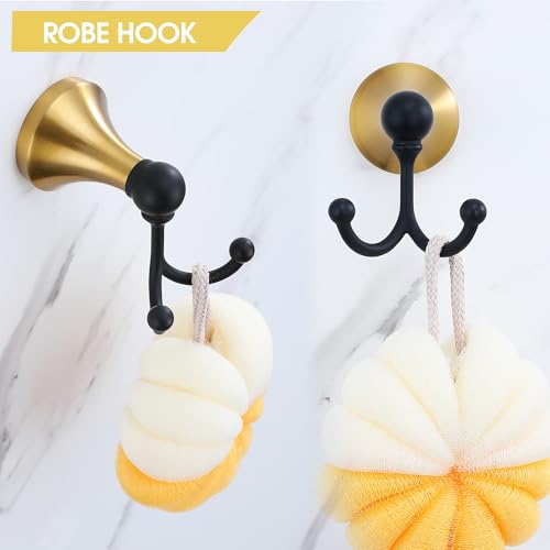 Brushed Gold and Black Bathroom Hardware Set, 4-Piece Black and Gold Bathroom Accessories Kit Stainless Steel 23.6 Inch Towel Bar | Towel Hook | Toilet Paper Holder | Hand Towel Holder - color: Black and Gold