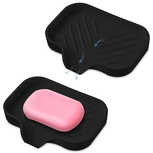 2 PCS Premium Black Self-Draining Soap Bar Holder - Elegant Soap Dish for Shower & Bathroom Use - Versatile Soap Dishes for Bar Soap - Durable Soap Holder & Bathroom Soap Dish Solution - color: Black, size: S(4.7X3.5) 2 PCS