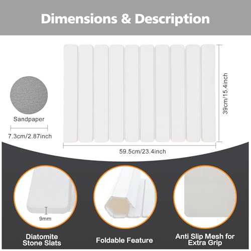 KEYCHAD Foldable Stone Bath Mat, Non-Slip Diatomaceous Earth Bath Mat, Super Absorbent Quick Drying Bath Stone Mat, Sleek & Luxury Bath mat for Bathroom Kitchen Bathtub, 23.4 * 15.4" White - 2 Pack - color: 2pack Folding-white