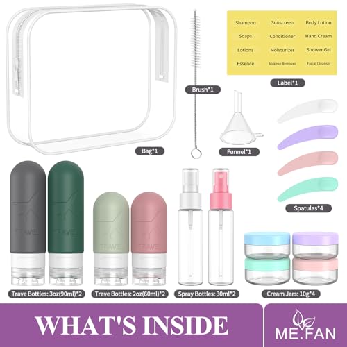 ME.FAN Travel Bottles for Toiletries, 18 Pack TSA Approved Travel Size Containers Set, Silicone Squeezable Portable Split Bottle, Travel Accessories for Conditioner, Shampoo, Lotion - Morandi - color: Morandi