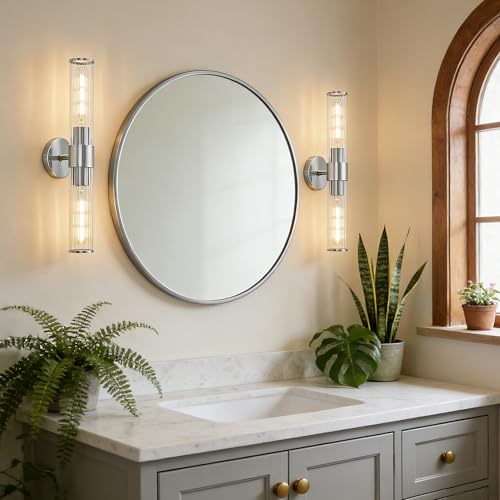 Chrome Bathroom Vanity Light, Wall Sconce Threaded Glass 1 Pack, Modern Wall Light for Bathroom, Living Room, Hallway, Kitchen - UL Certification (Bulb Not Included) - color: Chrome Clear Glass