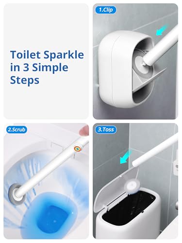 Disposable Toilet Cleaner Wand and Holder Set, Wall Mounted Toilet Bowl Brush Kit with 12 Refill Heads, Hygienic Toilet Cleaning System for Bathroom and RV - size: Toilet Brush + Storage Caddy + 12 Refills