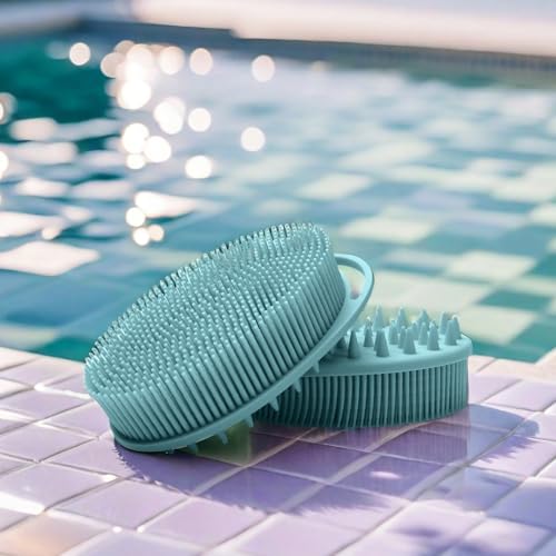 Silicone Body Scrubber – Dual-Sided Silicone Loofah for Shower, Set of 2 Soft Exfoliating Body Bath Shower Scrubber Loofah Brush Easy-to-Clean for Sensitive Kids Women Men All Kinds of Skin - color: Eucalyptus Green and Starlight