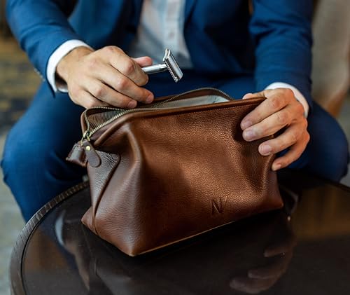 NV Holders Premium Genuine Leather Toiletry Bag for Men - The Ultimate Travel Dopp Kit and Hygiene Organizer, Perfect Men's Toiletry Travel Bag (Brown) - color: Brown