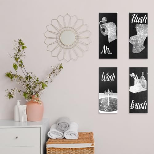 Chinco 4 Pcs Women Funny Wall Art Bathroom Decor 9.84 x 3.94 x 0.2 Inch Glam Bathroom Wall Decor Modern Women Funny Bath Wood Hanging Decoration for Home (Black, White) - color: Black, White