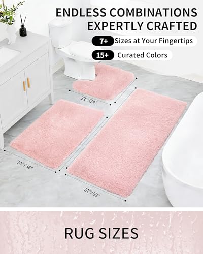 Bathroom Rugs Non Slip Washable, Ultra Thick Soft Microfiber Absorbent Bath Mats, High Density Foam Latex Non Slip Backing Bath Rugs, Fluffy Floor Carpet for Tub&Shower 24x17, Pink - color: Pink, size: 24" X 17"(Small Bathroom Rug)