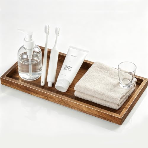 13 Inch Wood Bathroom Vanity Tray, Decor Catchall Storage Organizer for Makeup, Perfume, Jewelry, Soap Dispenser, Multi-Purpose Acacia Wooden Tray for Toilet Tank, Coffee Table & Kitchen Counte - color: 13" Tray
