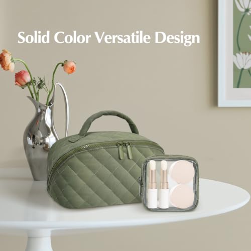 honitty Makeup Bag, Quilted Makeup Bag, Puffy Travel Make up Bags, Cosmetic Organizer Bag, Waterproof Toiletry Bag for Women - color: Green