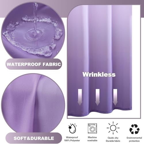 No Hook Shower Curtain with Snap in Liner, Ombre Purple Shower Curtains and Liner Set, Hotel Fabric Bath Curtain for Bathroom, Mesh Top Window Waterproof Washable, 71" x 74" - color: Ombre Purple, size: 71"W x 74"L (Pack of 1)