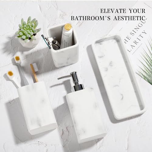YMXYJM Bathroom Accessories Set, 4 Pcs Bathroom Accessory Set, Soap Dispenser, Toothbrush Holder, Qtip Holder Set, Bathroom Sets Complete, Bathroom Sink Set for Modern Home Decor, White - style: White