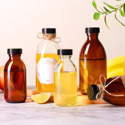 12 Pack 4 oz Boston Glass Bottle with Cap, Empty Glass Bottles for Homemade Vanilla Extract, Essential Oils, Juice, Potion, Syrup, Liquids, Christmas, Holiday Gift (Clear) - color: Clear, size: 12 Pack