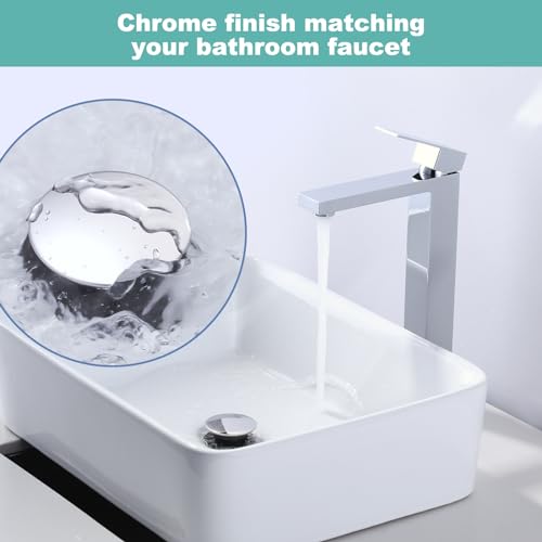 Bathroom Sink Drain Without Overflow, ARCORA Chrome Pop Up Drain for Vessel Sink Clicker Drain Stopper - color: Chrome-1 Pack, style: Pon Up Without Overflow