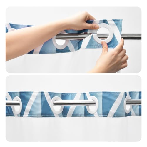 Yiatn No Hook Moonlight Blue Shower Curtain with Snap in Fabric Liner Set - Hotel Style with See Through Mesh Top Window, Modern Geometric Waterdrop Design,Waterproof and Washable, 71x74 INCH - color: Moonlight Blue, size: 71"W x 74"L (Pack of 1)