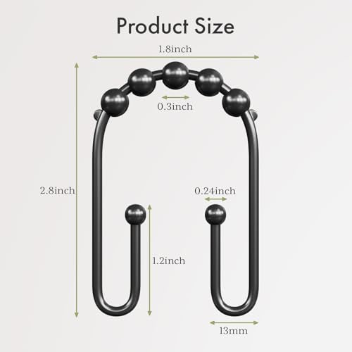 AmazerBath Shower Curtain Hooks Rings, Metal Shower Curtain Rings, Black Shower Curtain Hooks Rust Proof Double Hook Shower Hooks for Shower Curtain and Liner, Shower Rod Hooks Bathroom 12Pcs - color: Matte Black, style: Modern
