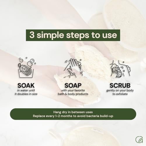 Chill Ah Green Glow All Natural Exfoliator Dual Sided Loofah Bath Sponge Set – 100% Plant-Based, dye-Free, Biodegradable, Scratch-Free, Handcrafted in Vietnam (2-Pack)