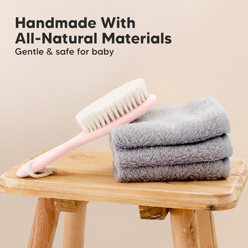 Wooden Baby Hair Brush for Toddler, Infant Cradle Cap (Blush, Regular) | Soft Goat Bristles Brush for Newborn Girl, Boy Hair, Scalp, Styling, Gentle Grooming, Baby Comb, Baby Bath Essentials - color: Blush, size: Oval, Regular 7"