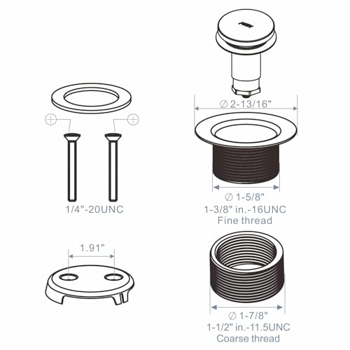 HIDROP Chrome Tip Toe Tub Drain Trim Kit with 2-Hole Overflow Faceplate | Stainless Steel Bathtub Drain, Universal Fine/Coarse Thread fit 1-3/8" or 1-1/2" Tub Drain, Bathtub Conversion Kit - color: Chrome, style: 2 Holes