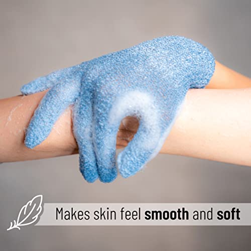 Slick- Exfoliating Gloves, 4 Pcs, Skin Exfoliator for Body, Bath / Scrub Gloves, Shower Accessories for Women, Exfoliation Mitt - color: Shades of Blue