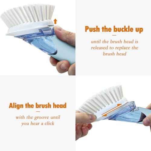 Soap Dispensing Replacement Dish Brush with 2 PCS Brush Refills & Holder | RIMAY Dispenser Scrub Cleaning Scrubber Kitchen Dishwashing Dish Wand Handle for Dishes/Pans/Pots/Sink(Blue) - color: Blue