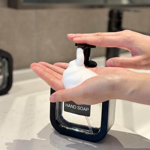 Foaming Soap Dispenser, 2 Pack 300ml (10oz) Plastic Refillable Foaming Hand Soap Dispenser with 16 Pcs Waterproof Labels, Foam Pump Bottle for Bathroom and Kitchen (Black) - color: Black