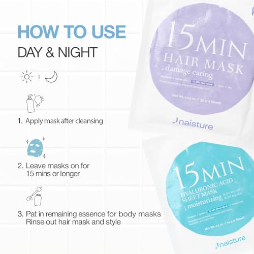 Naisture 15 Min Groom Me Kit Skincare Gift Set for Men – All-in-One Bundle with Hair, Face, & Eye Masks, Complete Grooming Self-Care Kit (5 pcs) - color: Groom Me Kit