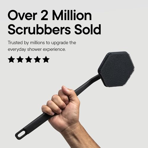 TOOLETRIES Silicone Back Scrubber for Shower with Hook - Charcoal | Long ergonomic bath brush with a non-slip grip for exfoliating and reaching hard-to-reach areas comfortably. - color: Charcoal