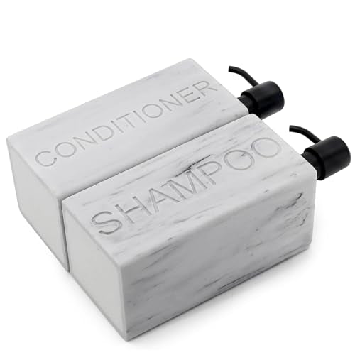 Rectangular Resin Dispenser Premium Bathroom Shampoo Conditioner Body Wash Bottle Modern Refillable Pump Design - color: Marble