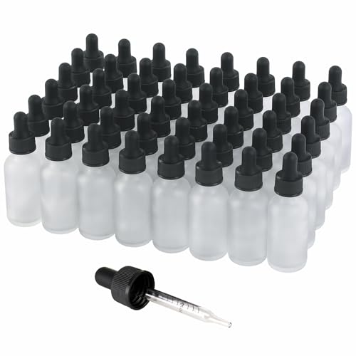 NOOEEISS 48 Pack,1oz Glass Dropper Bottle, Clear Frosted Tincture Bottles with Dropper, Pretty Finish for All Kinds of Liquids,Oil Bottles for Hair- Stronger Suction ideal for Leakproof Travel - color: Clear Frosted, size: 1oz-48Pack