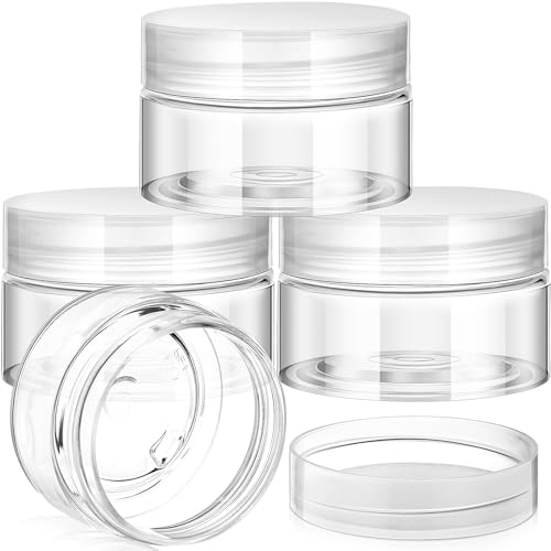 Patelai 4 Pieces Round Wide-mouth Leak Proof Plastic Container Jars with Lids for Travel Storage Makeup Beauty Products Face Creams Oils Salves Ointments DIY Making(1 Ounce,Clear) - color: Clear, size: 1 Ounce