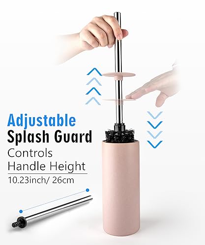Matt Pink Ceramic Toilet Brush and Holder Set, Freestanding Toilet Bowl Cleaners Brush, Scrubber Brush for Toilet, Bathroom Accessories with Stainless Handle, Deep Cleaning - color: Matt Pink, size: Set/1