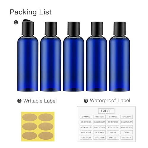 Travel Bottles for Toiletries 3.4 oz - Travel Size Containers for Shampoo Plastic - Small Empty Lotion Squeeze Bottle for Liquid TSA Approved - Leak Proof Mini Conditioner Refillable Blue 100ml - color: Blue