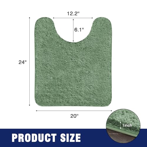 TECHMILLY U Shaped Super Soft Shaggy Bathroom Rugs, Absorbent Thick Non Slip Microfiber Toilet Rugs, Quick Dry Machine Washable Bath Mat for Bathroom Floor, Bathtub and Shower 24"x20" Green - color: Sage, size: U-Shaped 20'' x 24''