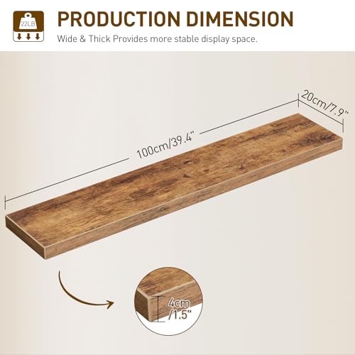 RALGEND Floating Shelves for Wall, 39.4" Long Wall Shelf Set of 3 with Invisible Bracket, 1.5" Thick Hanging Shelves Farmhouse Home Decor for Bathroom, Living Room, Bedroom Rustic Brown 10301BJP3BF - color: Rustic Brown, size: 39.4 Inches
