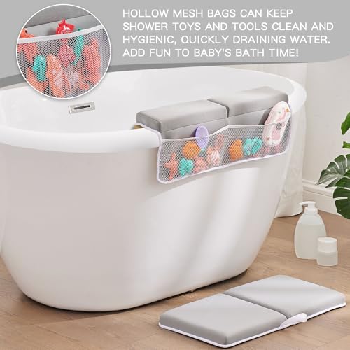 Bath Kneeler and Elbow Rest Pad Set, Thick Soft Quick Dry Bathtub Mat for Baby Bathing Time, Memory Foam With Toys Organizer, Gifts for Parents, Grey - color: Grey
