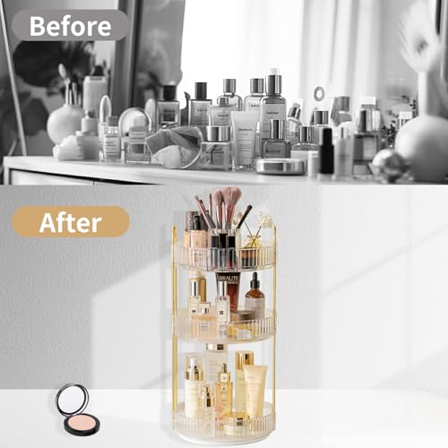 Asayuee 360 Rotating Makeup Organizer,3 Tier Large Capacity Make Up Organizers and Storage,Skincare Perfume Vanity Organizers,Bathroom Cosmetics Storage Organizer Countertop(Clear) - color: White, size: New-3 Tier