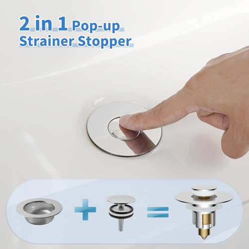 iFealClear Metal Universal Bathroom Sink Stopper, Upgraded Stainless Steel Sink Drain Strainer for 1.1''~2.36" Basin Pop Up Drain Strainer, Anti-Clogging Filter Basket, Polished Chrome - color: Chrome