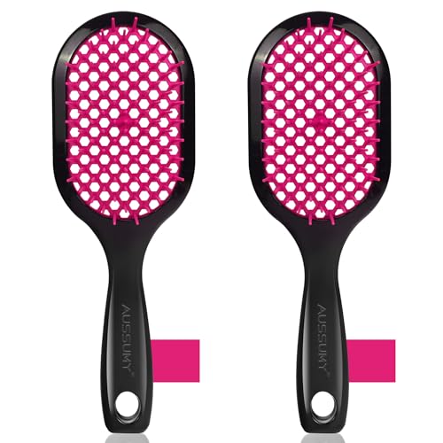 Vented Detangling Hair Brush - 2 Pack Detangler Hairbrush for Effortless Tangle Removal - Ultra-Soft Bristles -For Natural Curly Straight Wet Dry Damaged Hair for Women Men Kids - color: Magenta+Magenta