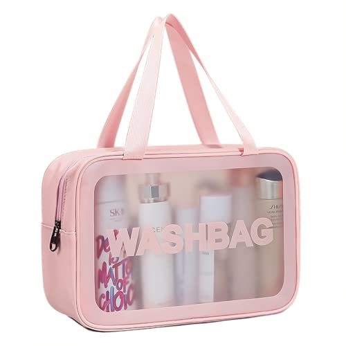 DAPOWER Travel Toiletry Bag for Women, Matte Translucent Toiletry Bag with Handy Handle, Makeup Cosmetic Organizer Bag for Travel Toiletries Accessories (Pink) - color: Pink