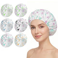 6 PCS Shower Caps for Women, Double Side Waterproof Shower Cap, Reusable Elastic Bath Caps for Shower, EVA Bathing Shower Caps, Bath Hair Caps - Star - color: Star