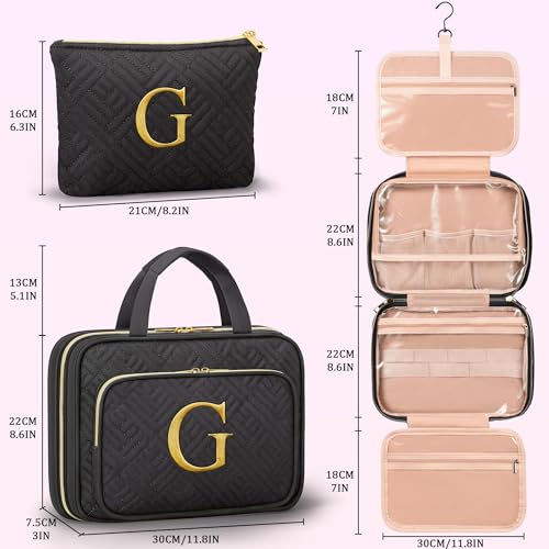 Gifts for Women, Initial Toiletry Makeup Bag Hanging Cosmetic Organizer with Embroidery Letter Personalized Nurse Teacher Appreciation Birthday Mothers Day Gifts for Mom Sister Wife Friends Auntie Her - style: G