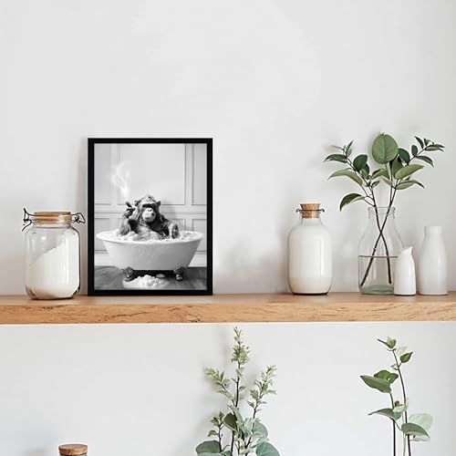 Urmoya Funny Monkey Bath Bathroom Decor Canvas Wall Art 8x10 in | Wood frame, Black and white bathroom decor, Funny chimpanzee in bathtub, Canvas print, Ready to hang - color: Chimpanzee, size: 10"L x 8"W