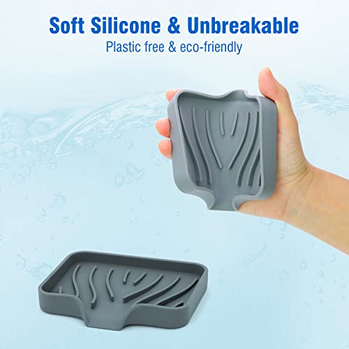 AIMAIAIMAI 3-Pack Silicone Soap Dish Set – Bar Soap Holder with Self-Draining Design, Easy-Clean Tray for Shower, Bathroom, Kitchen, and Tub (Gray) - color: Grey