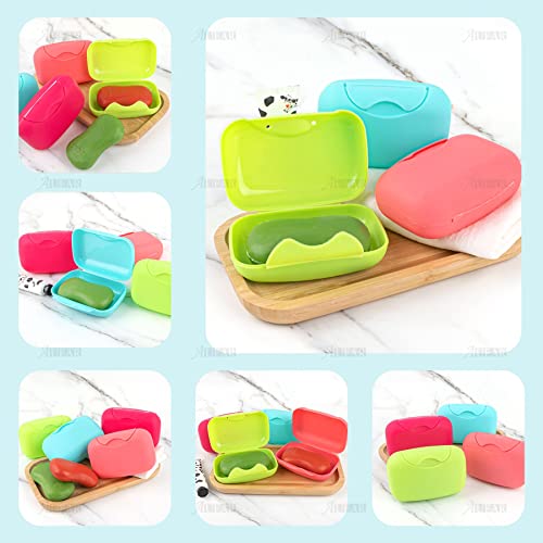 AUEAR, 4 Pack Candy Color Portable Soap Box Holder Plastic Case Travel Dish Container with Lid for Home Bathroom Hiking Outdoor (Large) - color: 4.7", size: 4 Pack