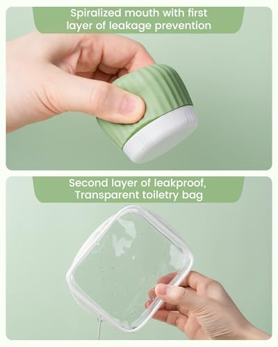Mrsdry Travel Containers for Toiletries 4 Pack, TSA Approved Travel Size Toiletries, With Clear Bag Leak Proof Silicone Jars, Creams Jars Carrying Small Items - color: Water Green, size: 1 oz