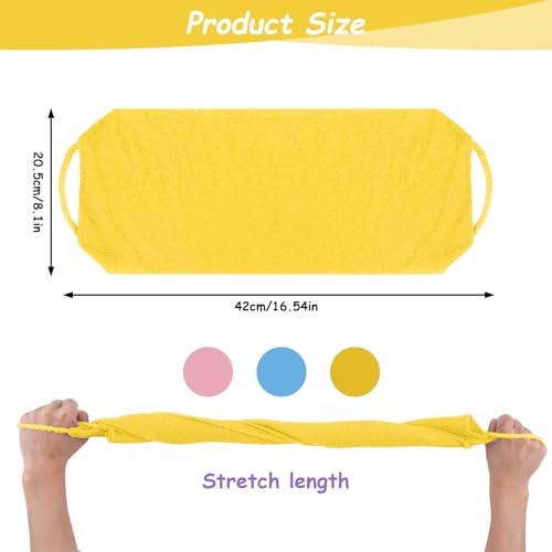 Body Wash Towel, 3 Pcs Double-Sided Back Exfoliator Body Scrub Towel, Nylon Back Scrubber with Handles, Stretchable BackWasher for Shower for Women Men(Blue, Pink, Yellow)