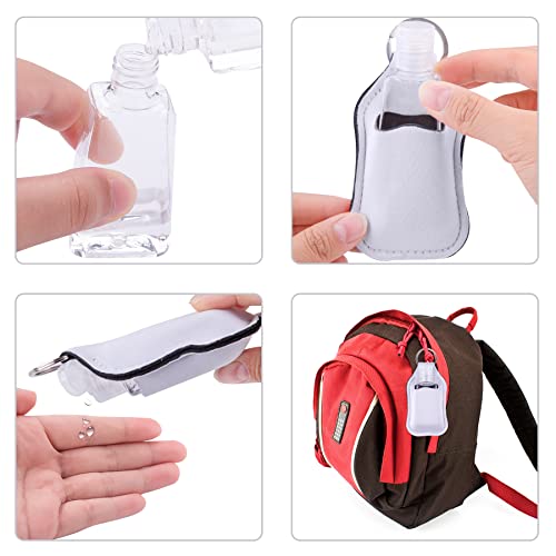 Duufin 60 Pcs Sublimation Hand Sanitizer Holder Blanks Empty Bottle Set | Including 30 Pcs White Hand Sanitizer Keychain Holder and 30 Pcs Refillable Empty Travel Bottles for Backpack Purse - color: Pure White