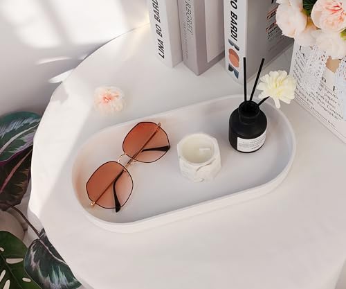 White Small Tray (11.8 inch), Oval Tray, Countertop Organizer | for Kitchen Counter, Bathtub Bathroom Vanity Items, Coffee Accessory, Bar, Serving Seasoning, Salt and Pepper, Soap, Perfume. - color: White, size: 11.8" x 5.9" x 1.2"