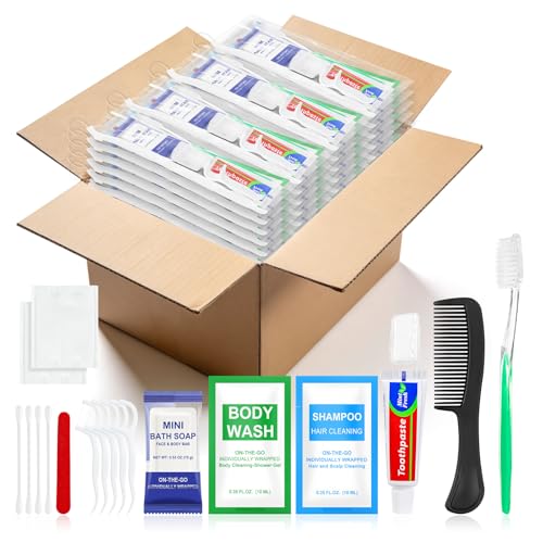 100 Sets Personal Hygiene Kit Bulk,10-IN-1 Green Individually Wrapped Disposable Travel Toothbrushes and Hotel Vanity Set Basic Toiletry Supplies for Homeless,Guests,Charity - size: Pack of 100